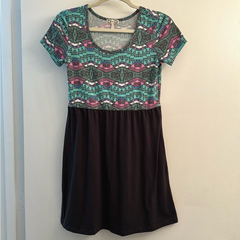 Colorful Printed Babydoll Mini Dress — Size Small